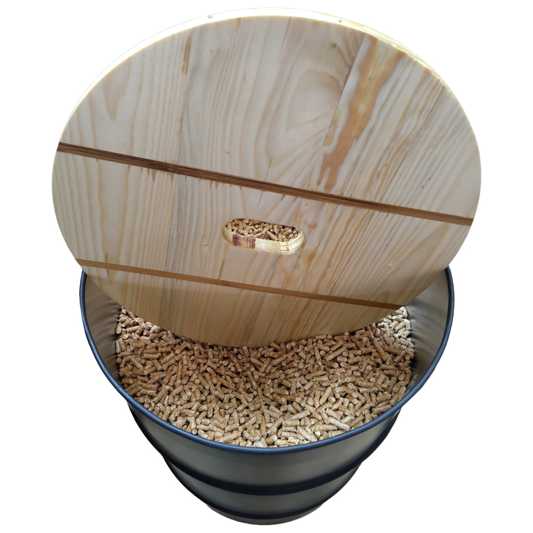 Pelletbehälter, Pelletbox, rund, metall mit Holzdeckel - Image 7