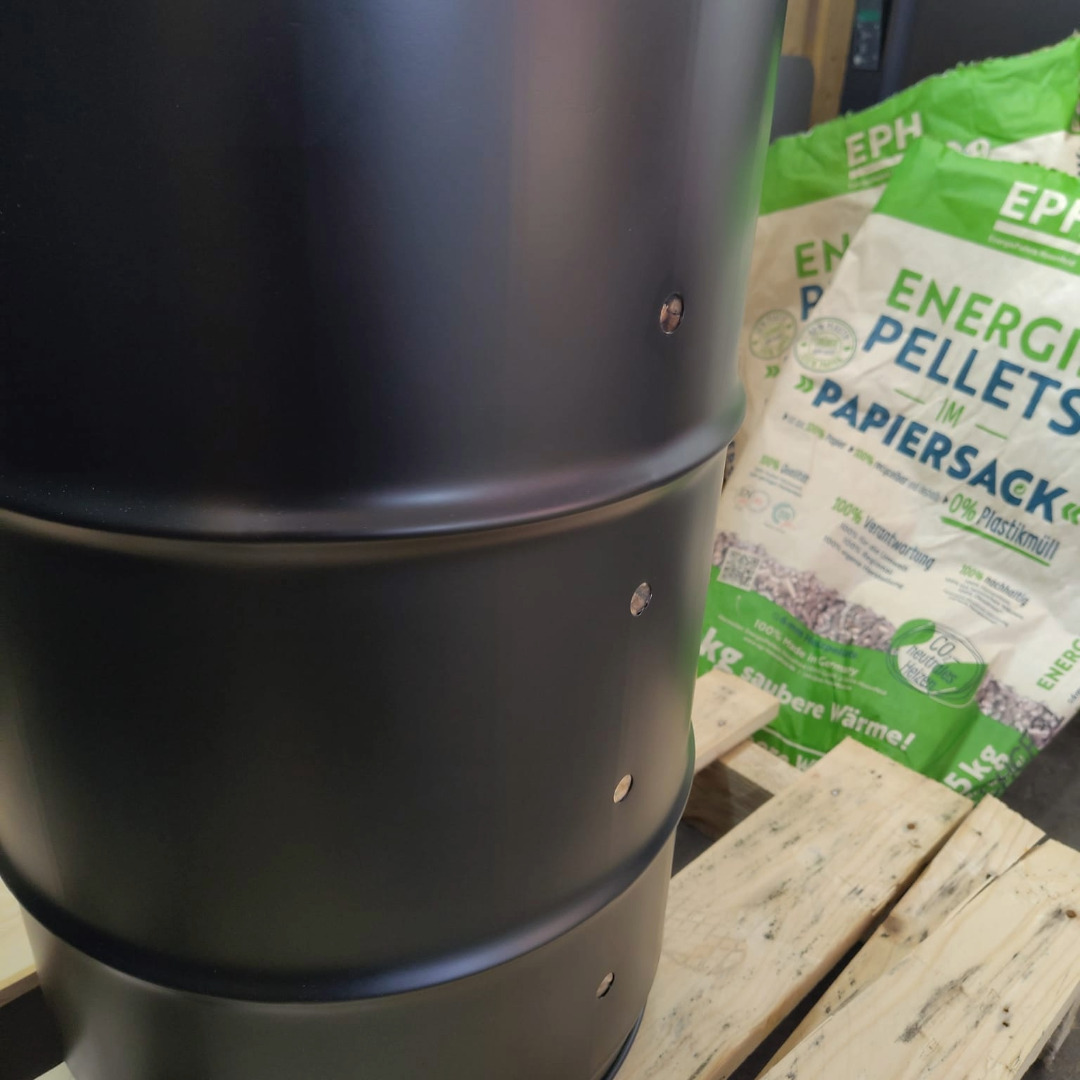 Pelletbehälter, Pelletbox, rund, metall mit Holzdeckel - Image 10