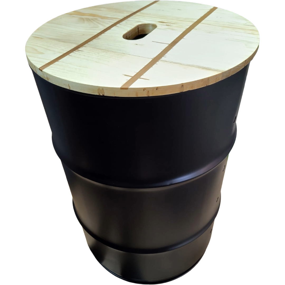 Pelletbehälter, Pelletbox, rund, metall mit Holzdeckel - Image 12