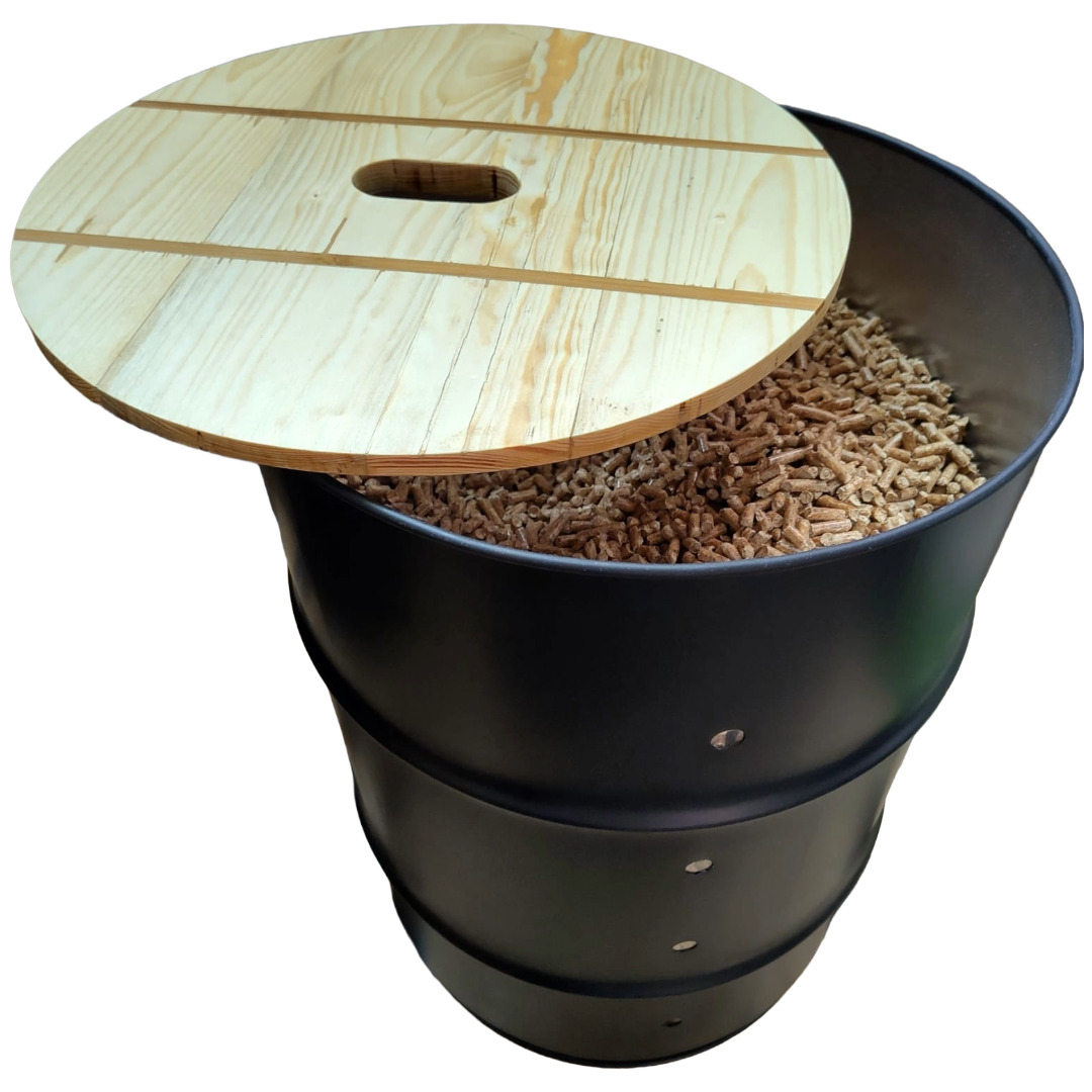 Pelletbehälter, Pelletbox, rund, metall mit Holzdeckel - Image 11