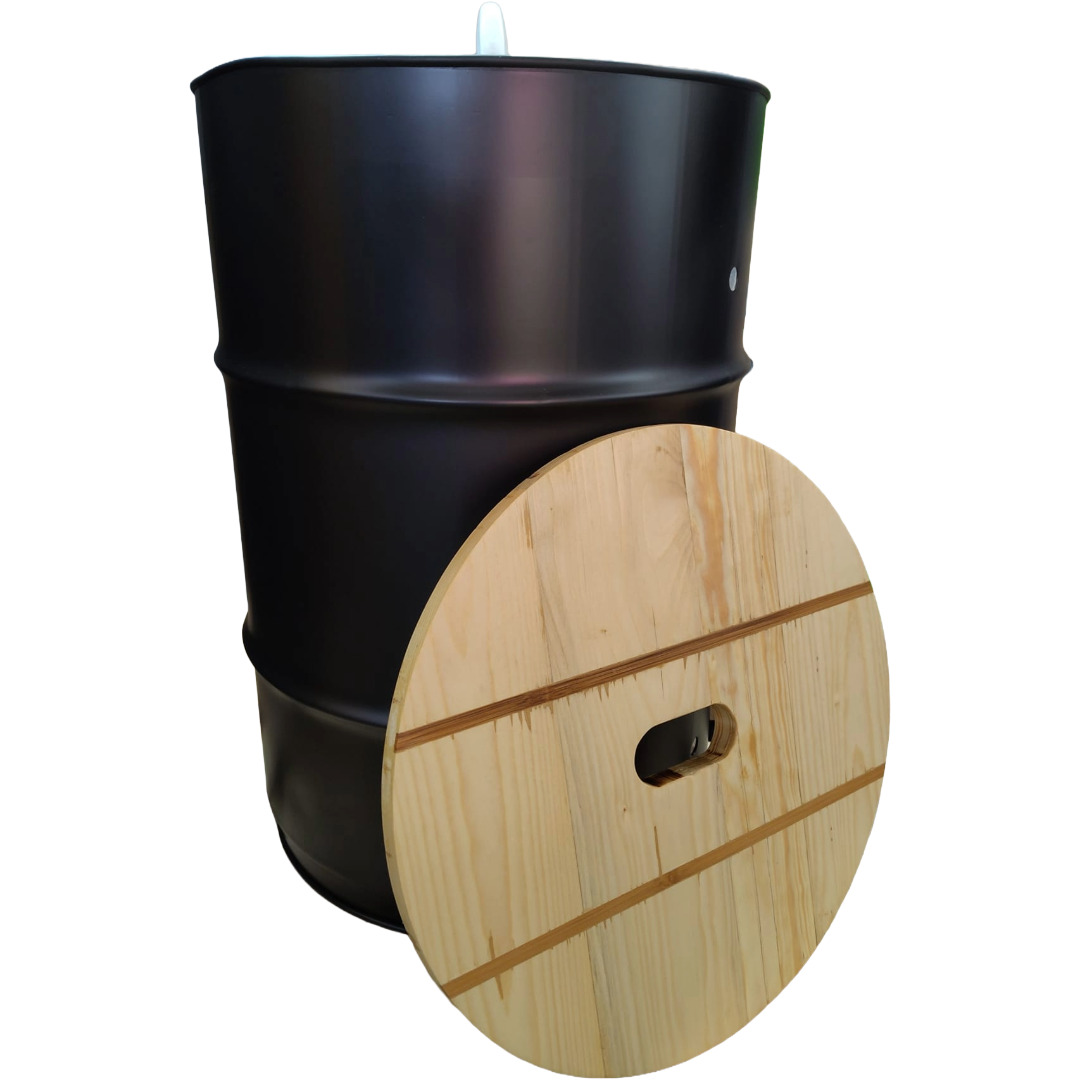 Pelletbehälter, Pelletbox, rund, metall mit Holzdeckel - Image 3