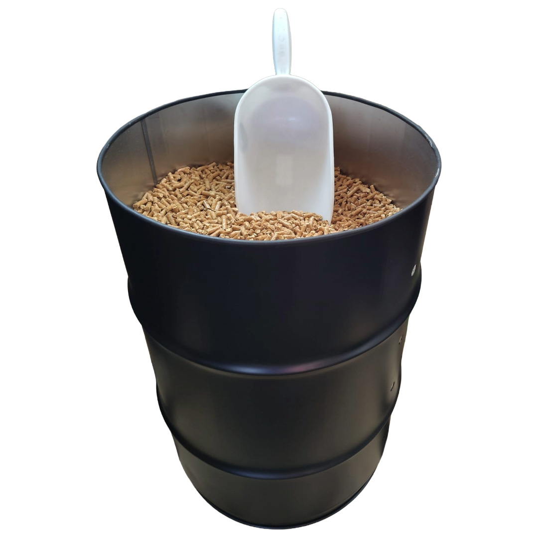 Pelletbehälter, Pelletbox, rund, metall mit Holzdeckel - Image 6