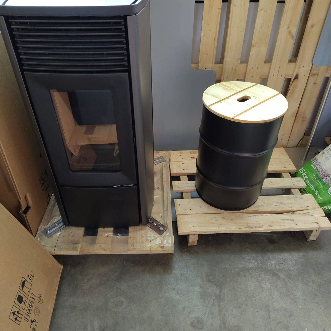 Pelletbehälter, Pelletbox, rund, metall mit Holzdeckel - Image 9